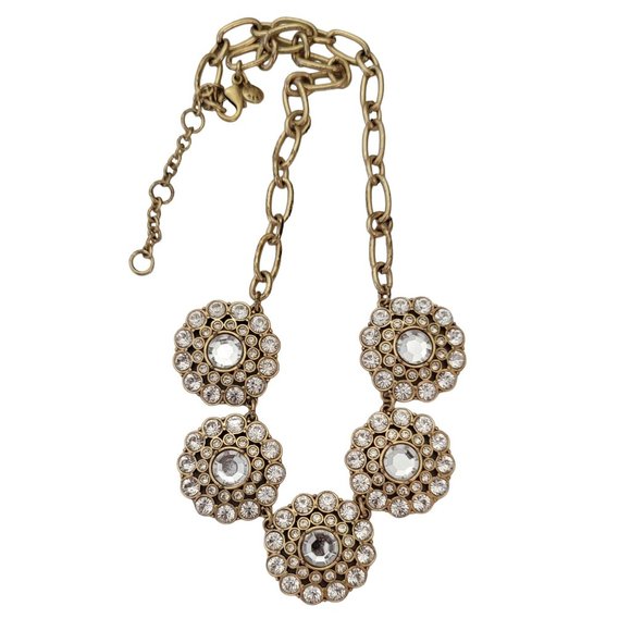 J Crew Gold Tone Glass Plastic Rhinestone Medallions Collar Chain  Necklace E545 - Picture 7 of 7